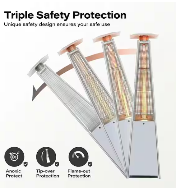 48,000 BTU Steel Propane Pyramid Patio Heater with Cover and Wheels