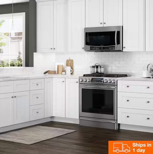 Arlington Vesper White Plywood Shaker Stock Assembled Base Kitchen Cabinet Soft Close 27 in. W x 24 in. D x 34.5 in. H