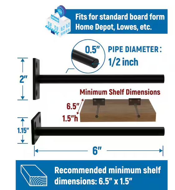 6 in. Floating Shelf Bracket, Hidden Brackets for Wood Shelf (12-Pack)