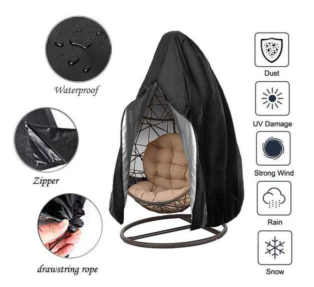 75 in. H x 45 in. W Black Waterproof Patio Single Seat Egg Chair Cover with Zipper and Bottom Buckle