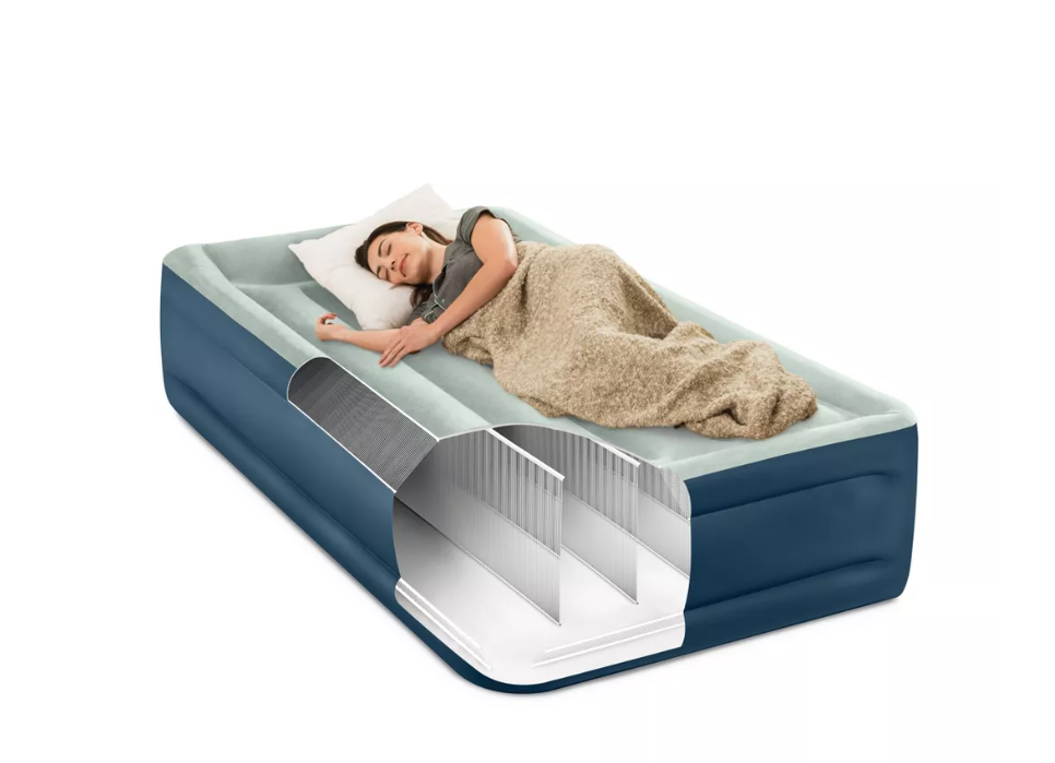 Intex Elevated 18" Pillow Rest Twin Air Mattress with Internal Pump - Off-White/Blue