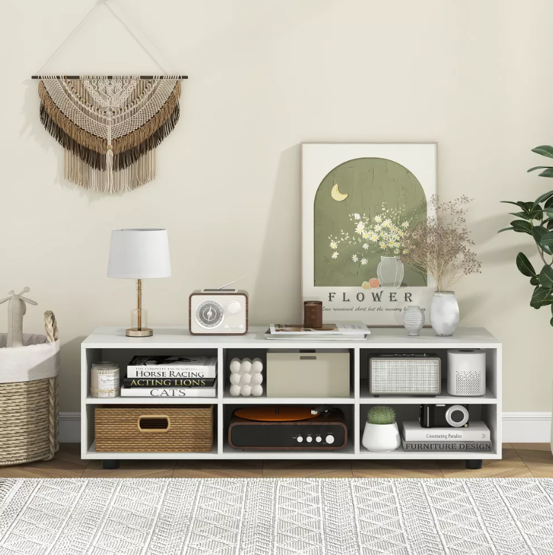 Costway TV Stand TV Console Cabinet 6-Cubby Media Console Entertainment Center with Adjustable Shelves