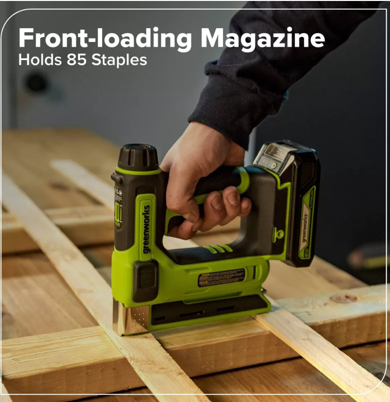 Greenworks POWERALL 24V Cordless 3/8in Crown T50 Stapler with 2Ah Battery and Charger