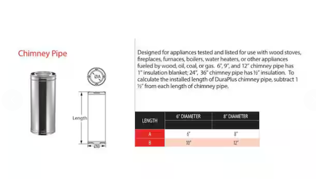 DuraPlus All-Fuel Chimney 6in. X 36in. Diameter Chimney Pipe, Stainless Steel