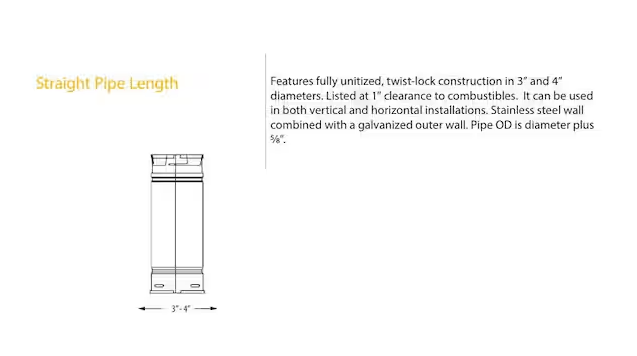 PelletVent for Multi-Fuel 3in. Diameter X 6in. Straight Pipe Length, Black