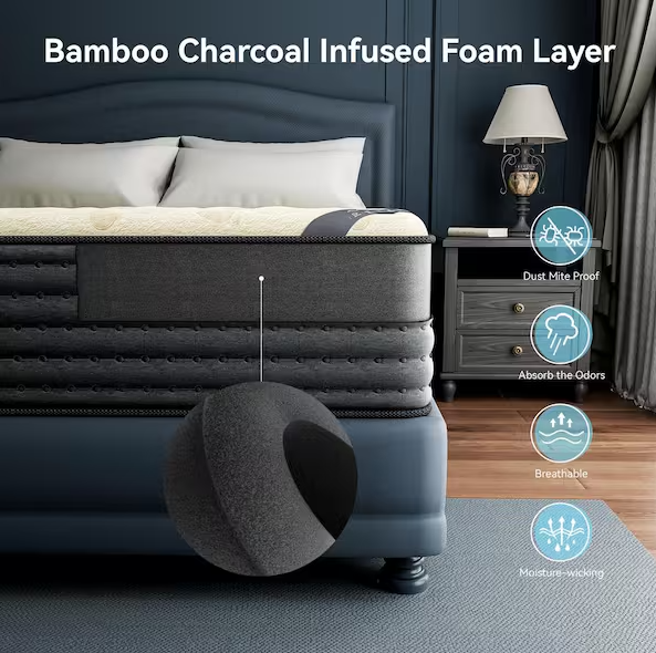 King Firm Hybrid Gel Memory Foam 12 in. Pillow Top Breathable Cashmere Fabric and Flipable Mattress SupportCooling