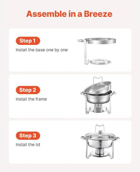 SVOPES 5 qt. Chafing Dish Set, 2 Pack Stainless Steel Round Buffet Chafer with Full Size Pans, Glass Lid, Water Pan, Silver