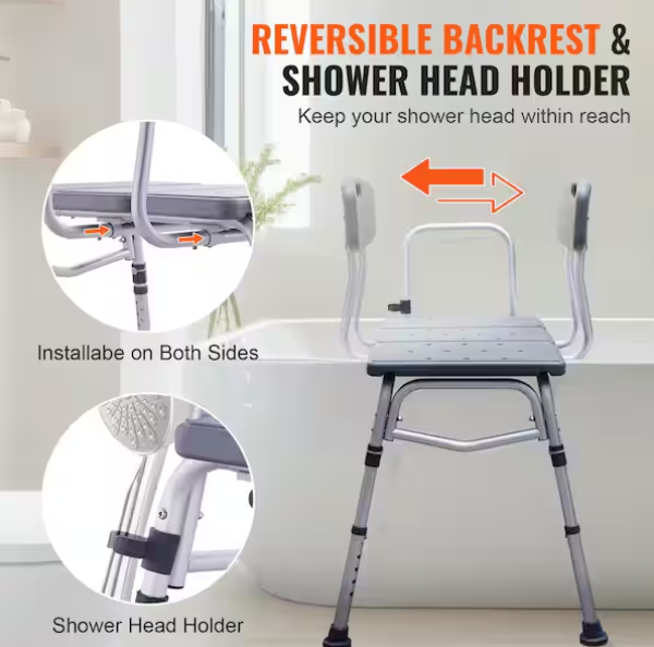 Tub Transfer Bench for Bathtub 16 in. W Freestanding Shower Bench Lightweight Shower Bench in Gray with Armrest