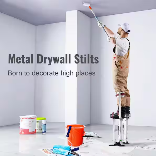 SVOPES Adjustable Drywall Stilts, 18 in. to 30 in. Aluminum Tool Stilts with Protective Knee Pads, Non-Slip Work Stilts, Silver