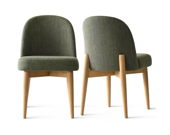 LAOTIES Green Linen Upholstered Parson Chair(Set of 2)