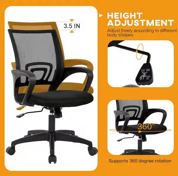 Furniture of America Henry Mesh Cushioned Ergonomic Desk Chair in Black With Non-Adjustable Arms