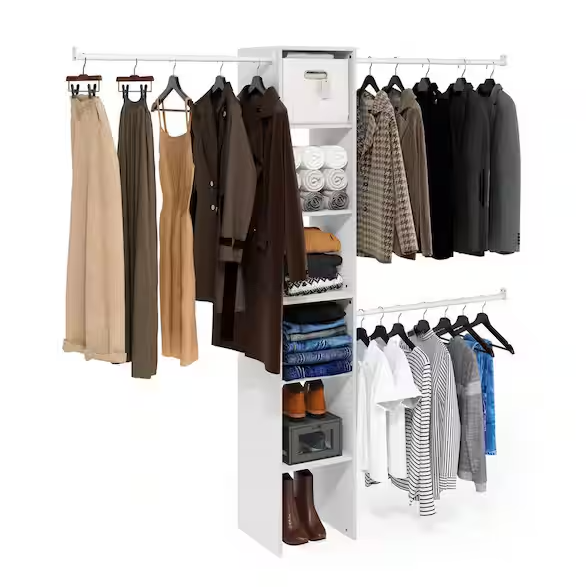 Furinno Fano 42 in. - 112 in. W White 3 Hanging Bars 5-Shelf Wood Closet System