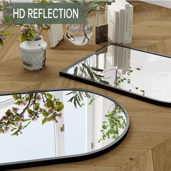 24 in. W x 36 in. H Arched Black Aluminum Alloy Framed Wall Mirror