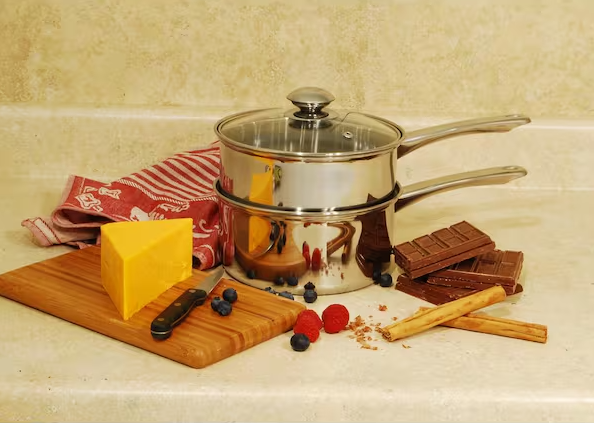 ExcelSteel 3-Piece 2.5 Qt Stainless Steel Double Boiler with Lid