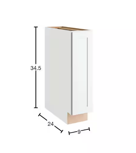 Hampton Bay Courtland 9 in. W x 24 in. D x 34.5 in. H Assembled Shaker Base Kitchen Cabinet in Polar White