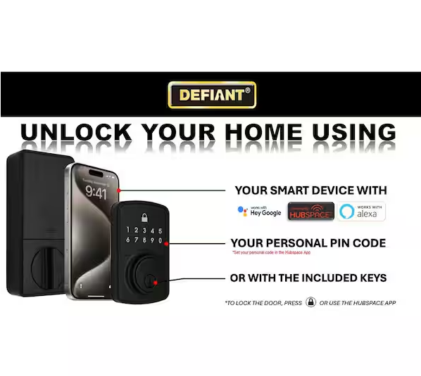 Defiant Square Compact Matte Black Electronic Single Cylinder Deadbolt Wi-Fi Enabled Powered by Hubspace