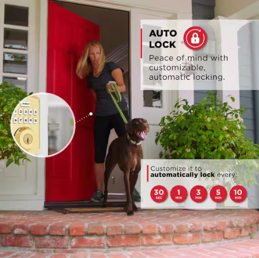 Kwikset Powerbolt 250 10-Button Keypad Lifetime Polished Brass Transitional Electronic Deadbolt Door Lock