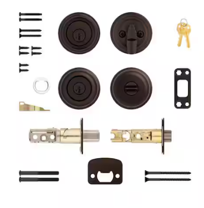 Kwikset Juno Venetian Bronze Exterior Entry Door Knob and Single Cylinder Deadbolt Combo Pack Featuring SmartKey Security