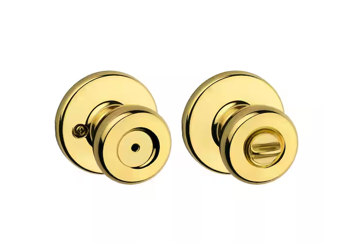 Kwikset Tylo Polished Brass Bed/Bath Door Knob Featuring Microban Antimicrobial Technology with Lock