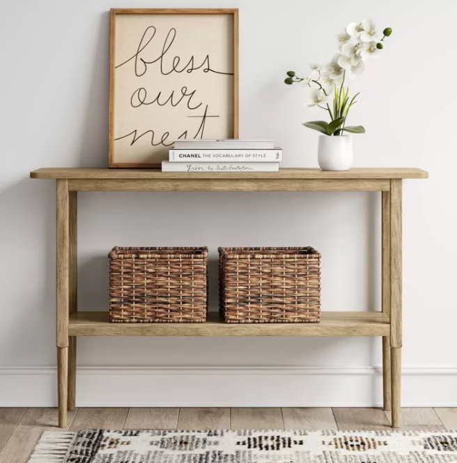 Gretna Narrow Console Table Natural - Threshold™: Solid Wood, Rustic Sofa Table with Shelf