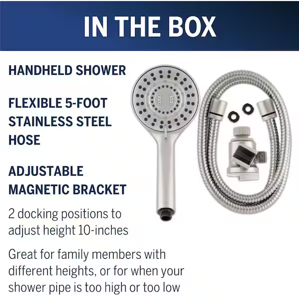 8-Spray Wall Mount Magnet Assist Multi Height Handheld Shower Head 1.8 GPM in Brushed Nickel