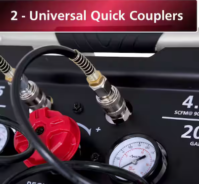 Husky 20 Gal.165 PSI Vertical Electric Oil-Free Quiet Auto/Workshop Air Compressor with Dual Gauges and 2-Quick Couplers