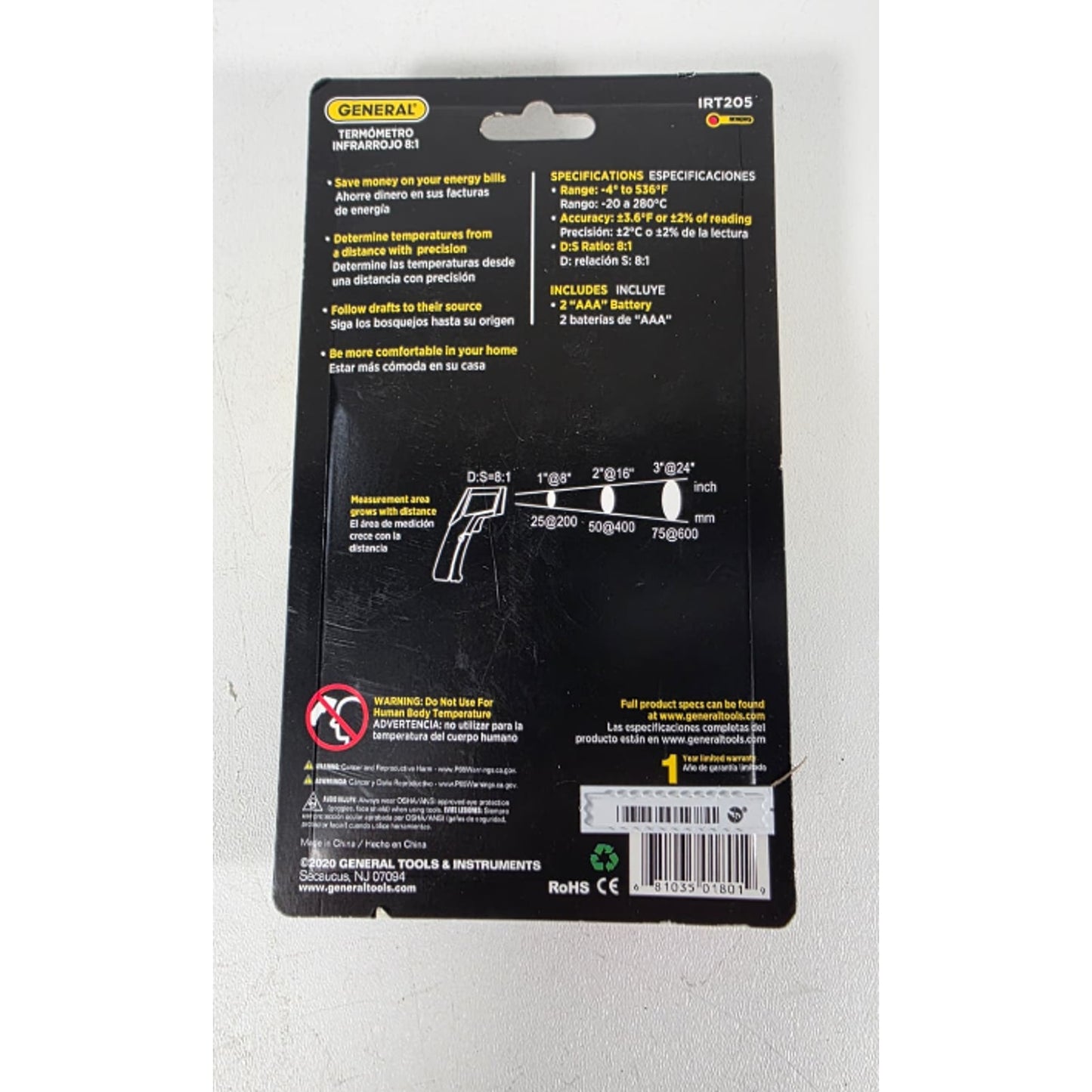 General Tools IRT205 Mini Non-Contact Laser Infrared Thermometer Temperature Gun