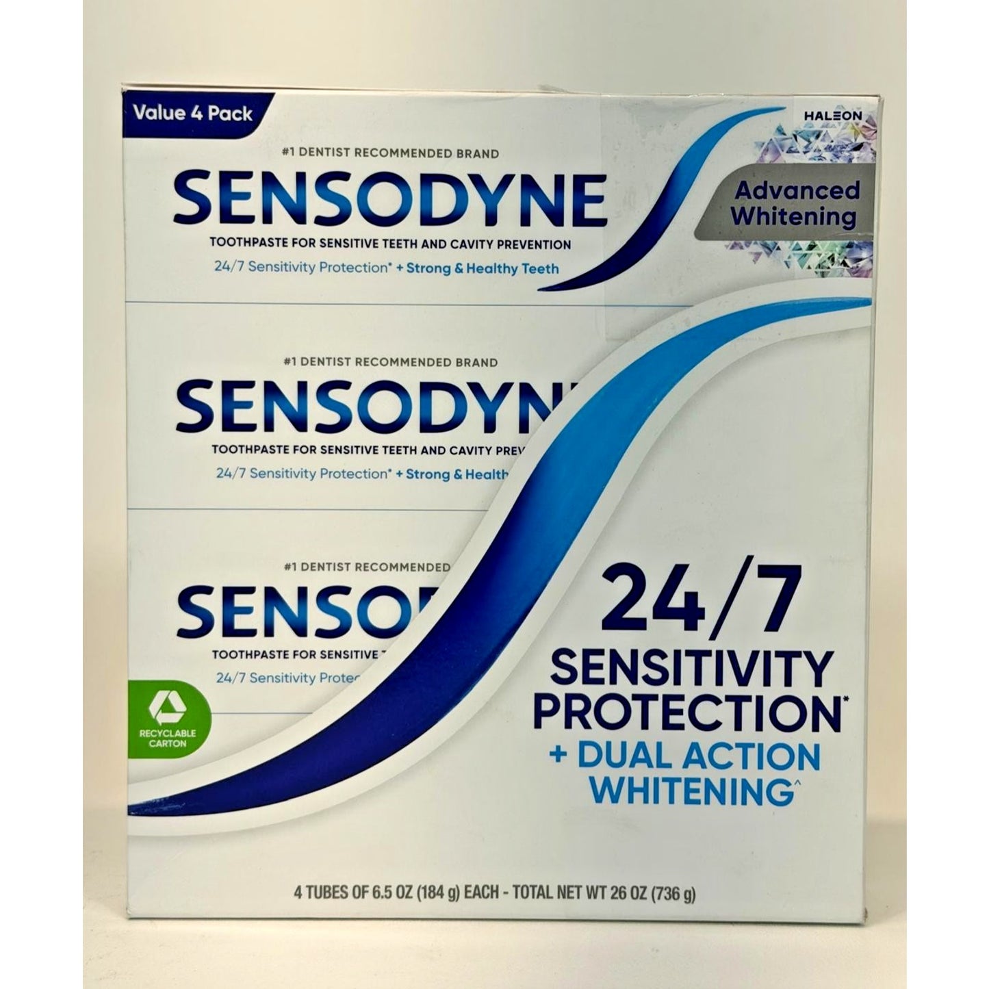 SENSODYNE Advanced Whitening Toothpaste, 6.5 oz, 4-Pack