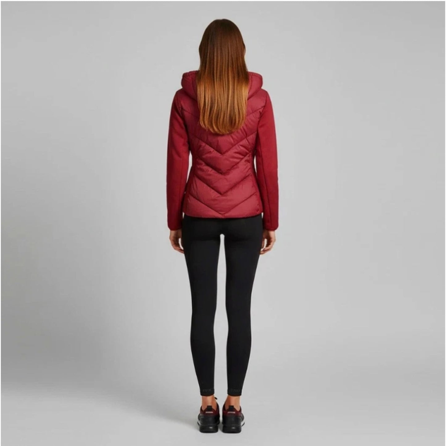 DKNY Women's Hooded Puffer Jacket Scuba Sleeves Red Size M
