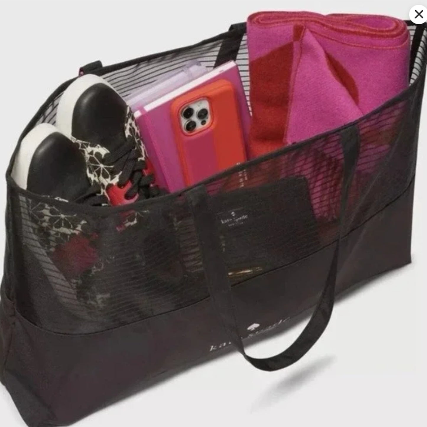 New Kate Spade Black Stripe Mesh Tote 25" x 15" XLarge Shopping Tote