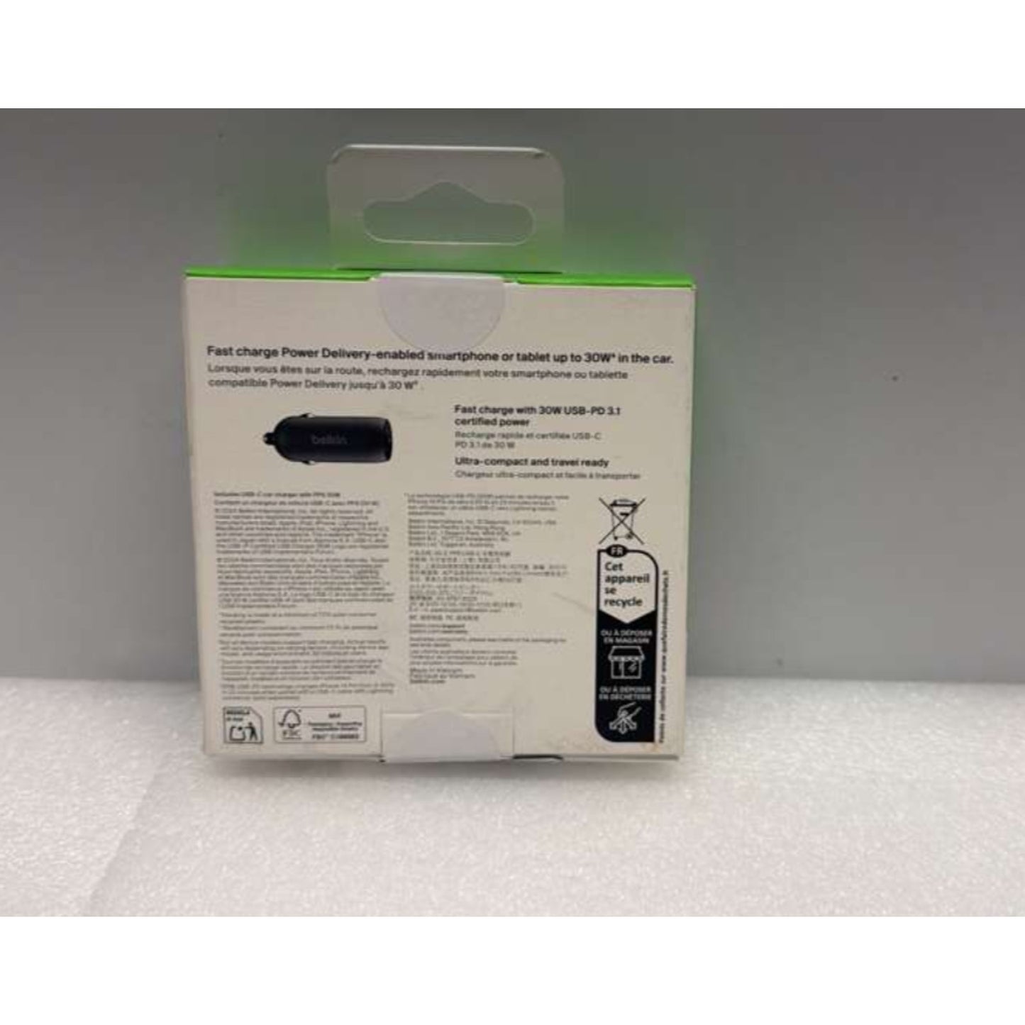 Belkin BoostCharge 30W Fast Car Charger Compact Design w/USB-C Power