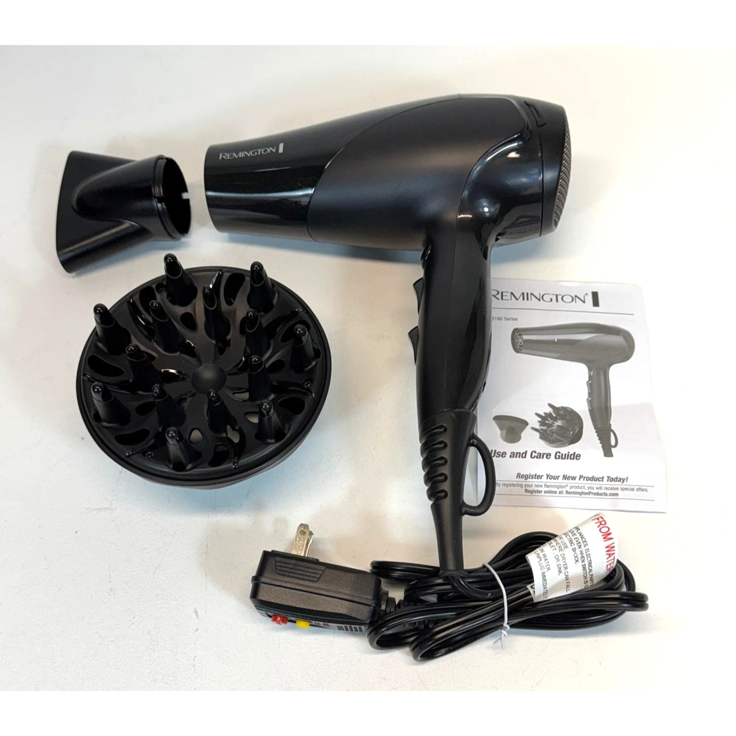 Remington Damage Protection Hair Dryer Ionic Tech Diffuser Cool Shot 1875W Black