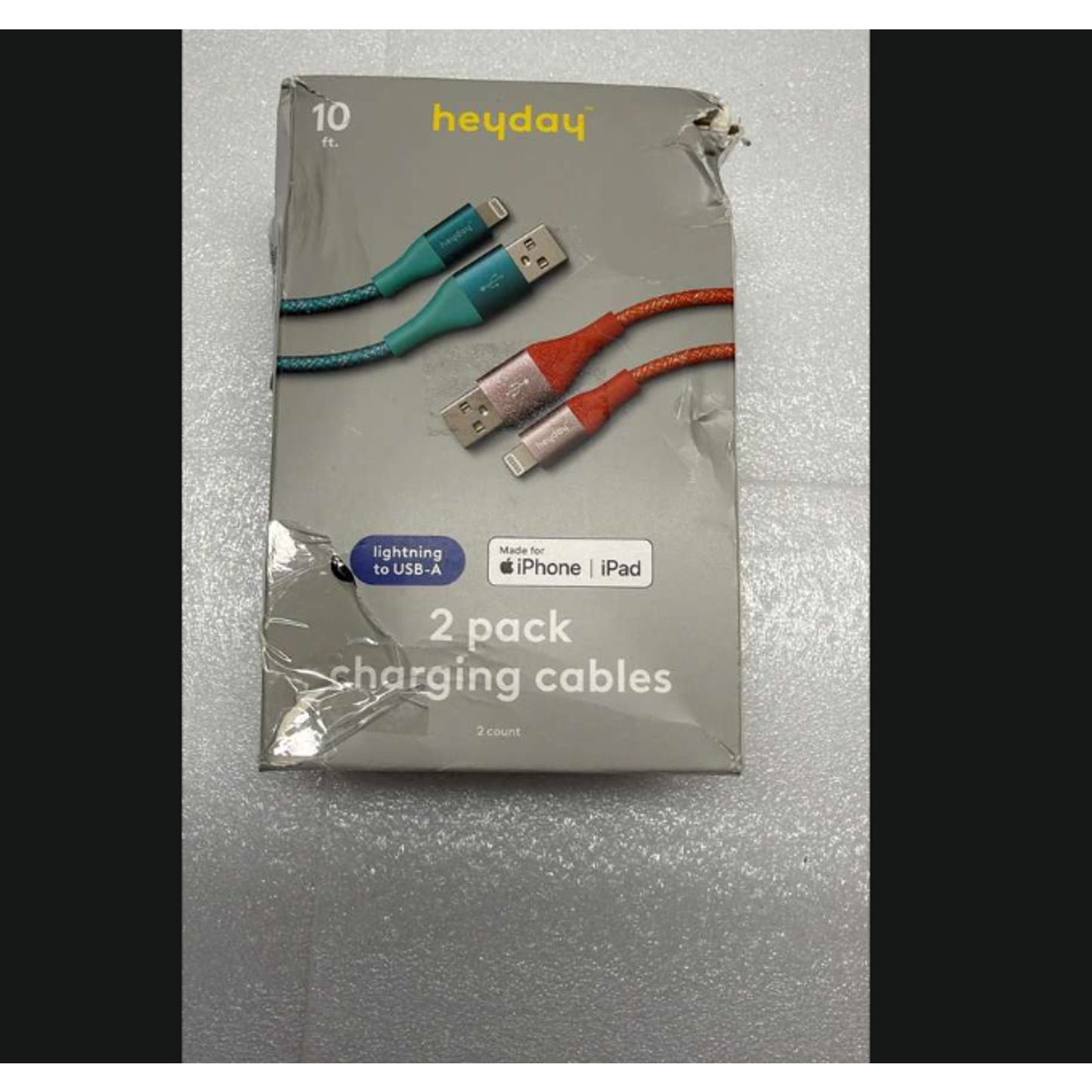 10ft USB-A to MFI CERTIFIED Lightning Braided Cable - 2pk - heyday Turquoise