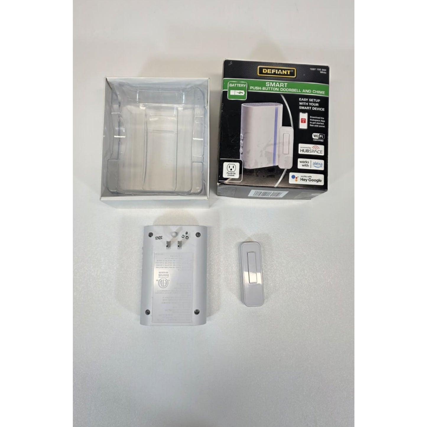Defiant Hubspace Wi-Fi Smart Plug-In White Doorbell Kit Wireless Push Button