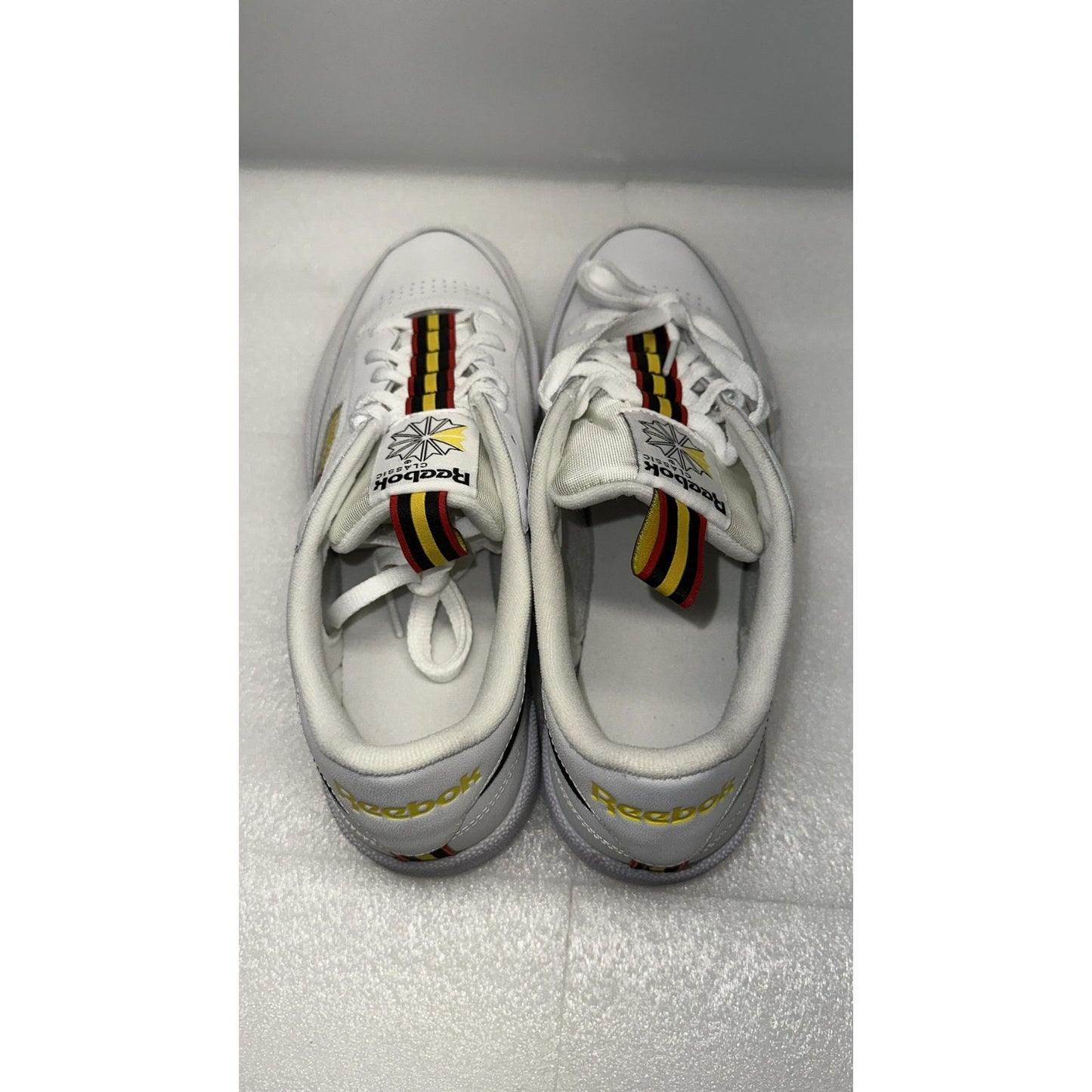 Reebok Club C 85 MU Sneaker in White with Collegiate Gold/Red EG5248 Size 11.5