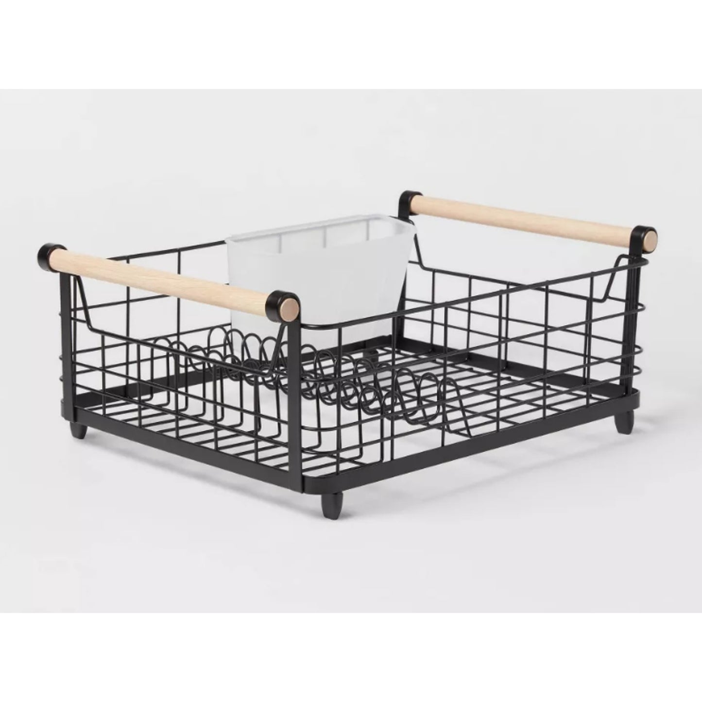 Dish Rack with Powder Coated Finish and Rubber Wood Handles Black - Brightroom