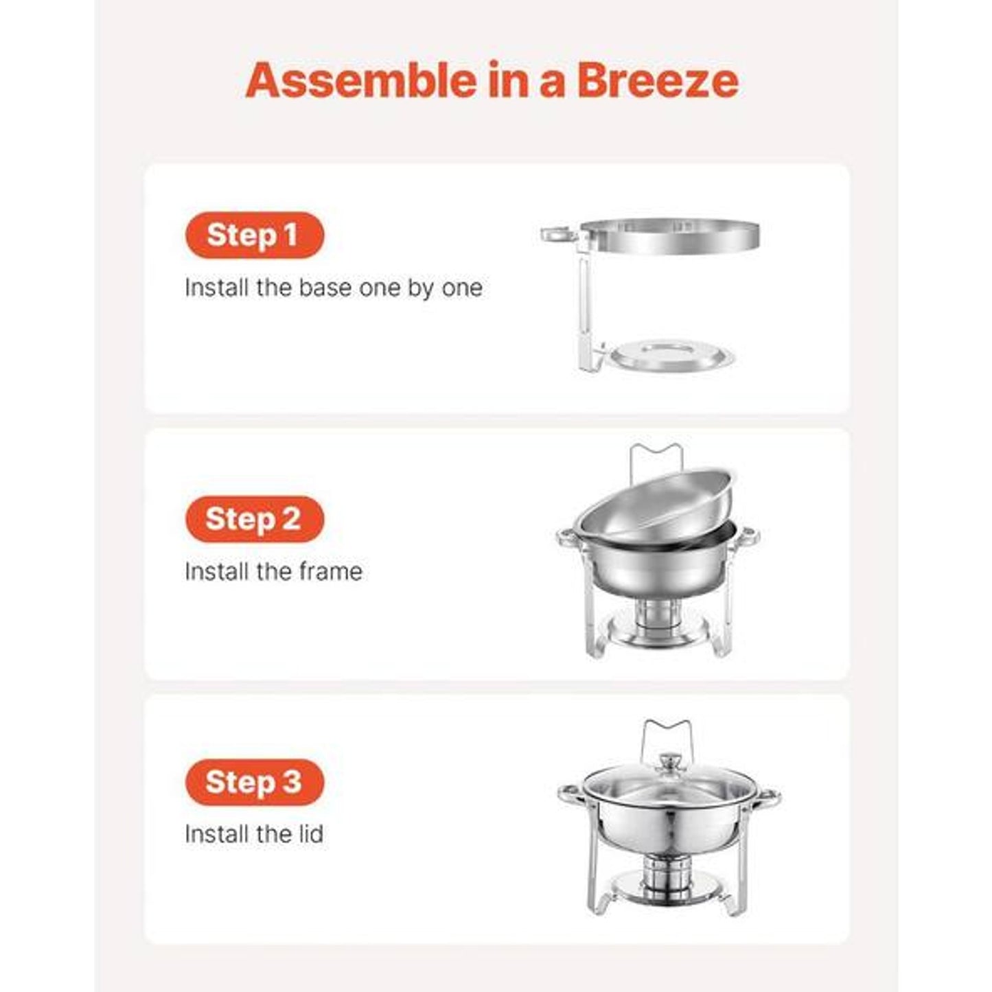SVOPES 5 Qt 2 Pack Round Chafing Dish Buffet Set Full-Size Pan Stainless Steel