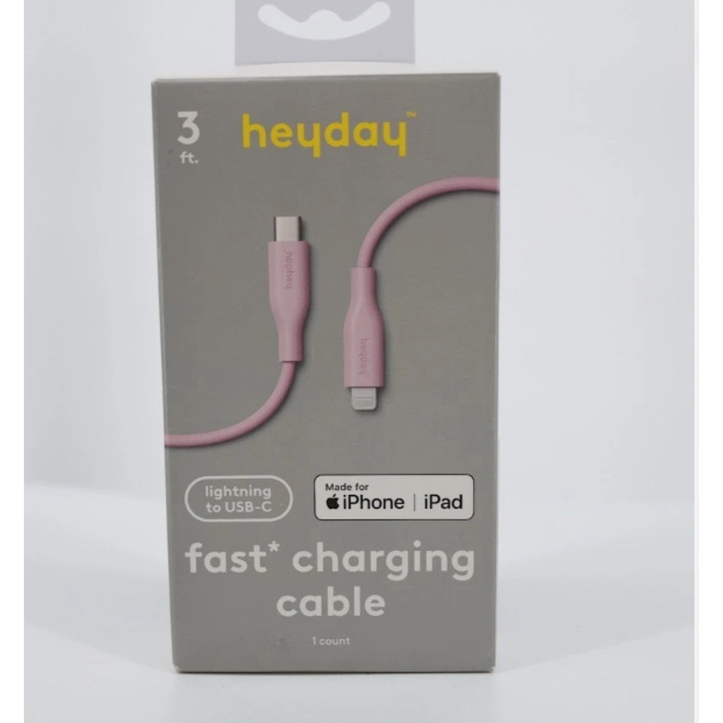 heyday 3ft Lightning to USB-C Cable Light Pink Apple MFi Certified