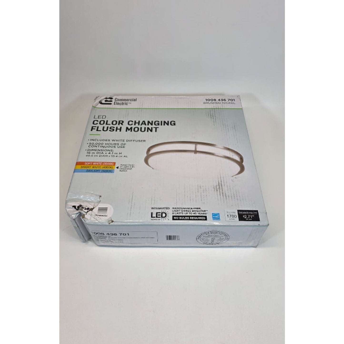 Commercial Electric DC Series 16 in. Contemporary Brushed Nickel Flush Mount