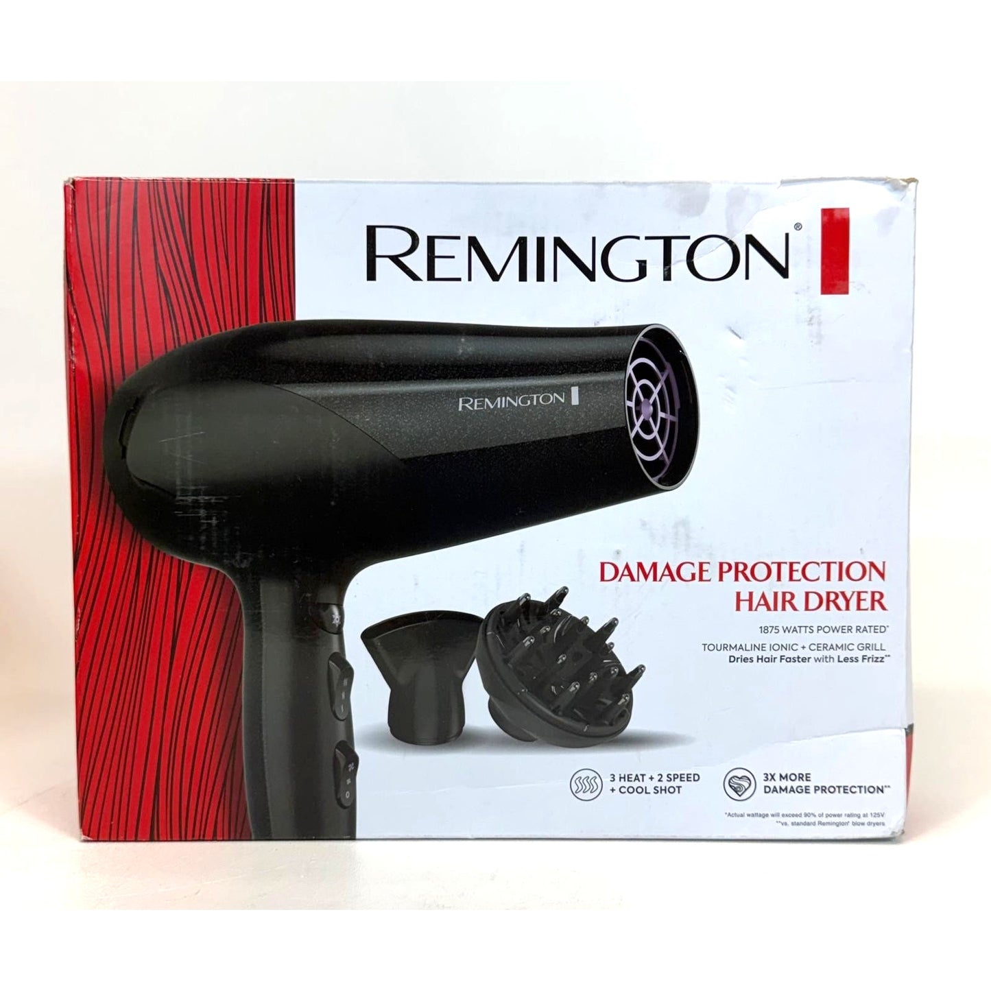 Remington Damage Protection Hair Dryer Ionic Tech Diffuser Cool Shot 1875W Black