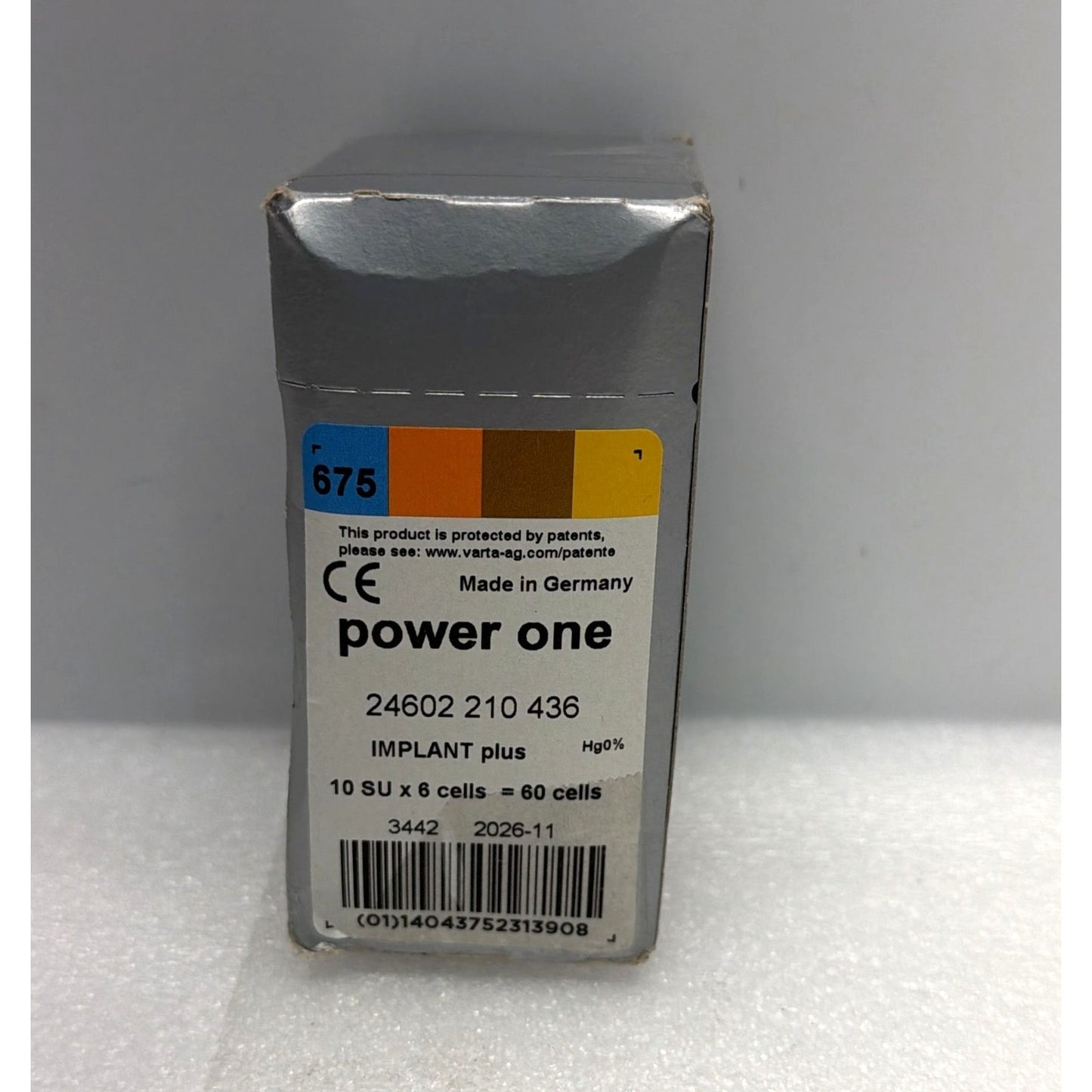 Implant Plus 60 Cochlear Batteries By Power One Size 675 Zinc air Mercury-Free