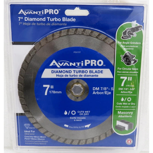 Avanti Pro 7" Diamond Turbo Blade 7/8"-5/8" Arbor Wet or Dry Masonry PD040T