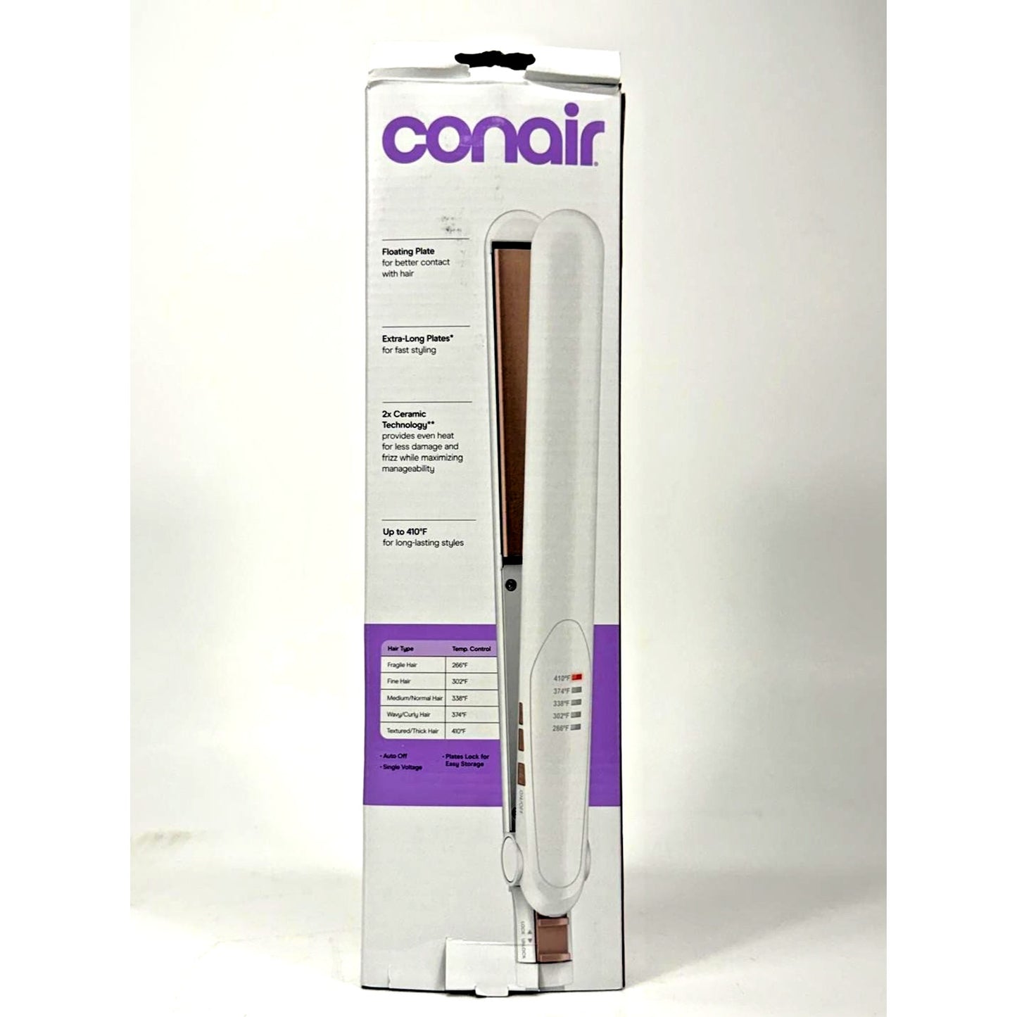 Conair Double Ceramic Flat Iron 1in Hair Straightener 5 Heat 410F White