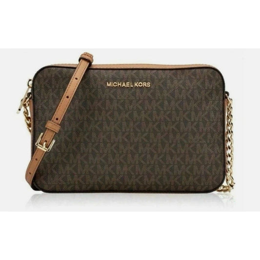 Michael Kors Jet Set Item Large East West Crossbody Chain Handbag Clutch Brown