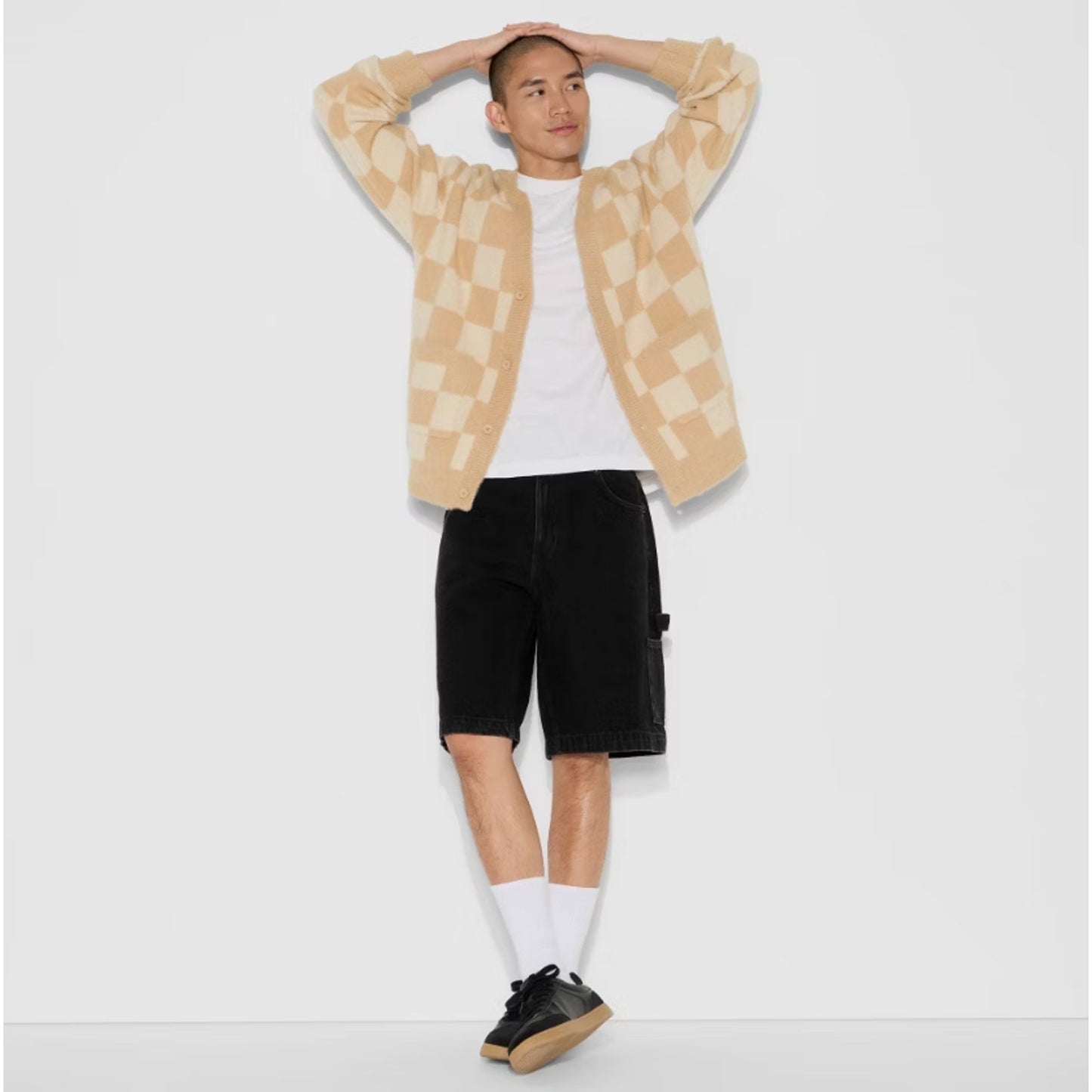 Men's Oversized Cardigan Sweater - Original Use in Cream Size Large