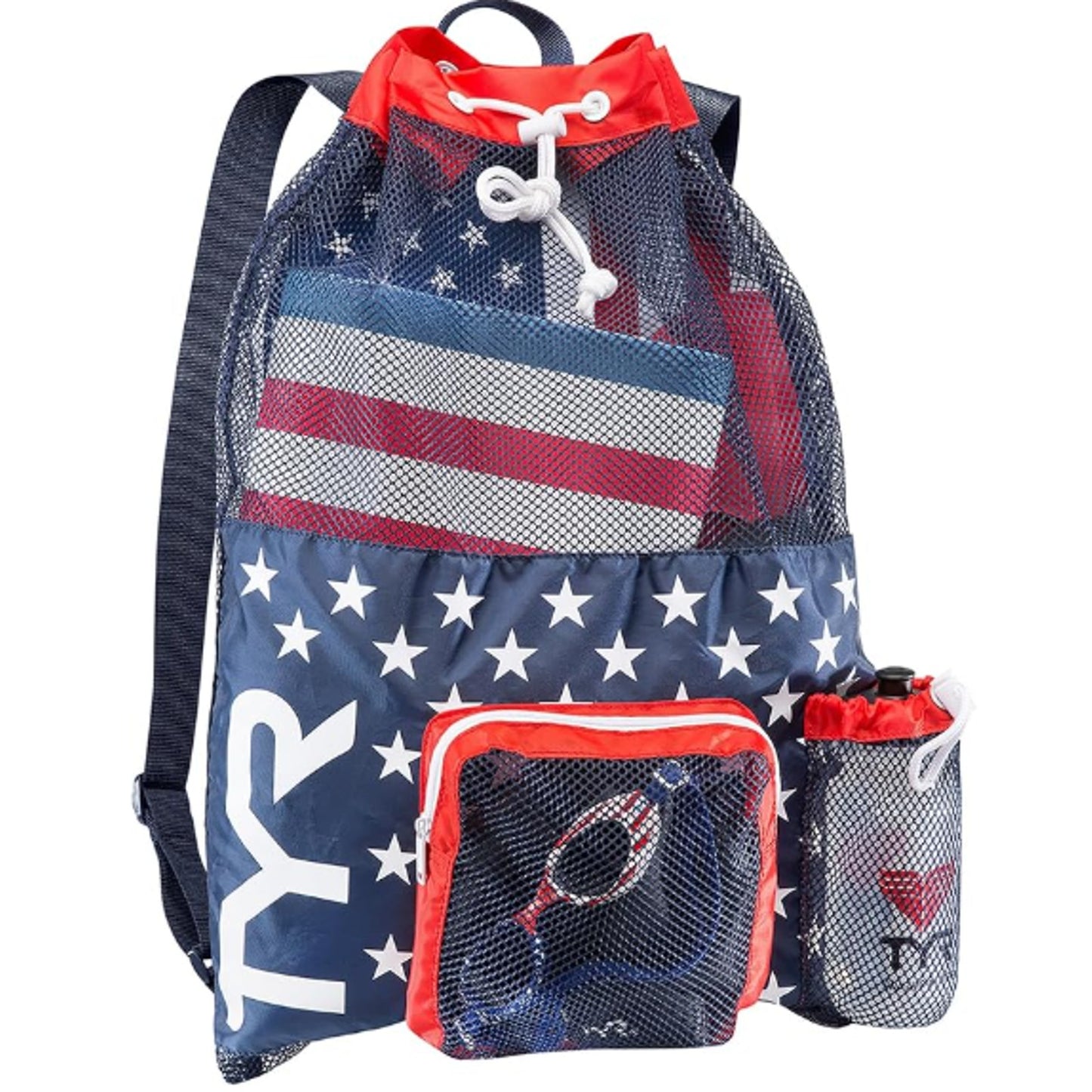 TYR 40L Big Mesh Mummy Backpack, Red White Blue LBMMB3642