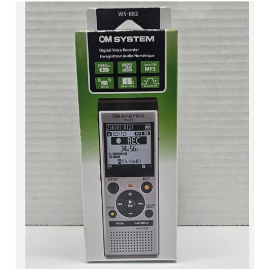 OM SYSTEM WS-882 4GB Digital Stereo Voice Recorder, Silver/Black,050332195363