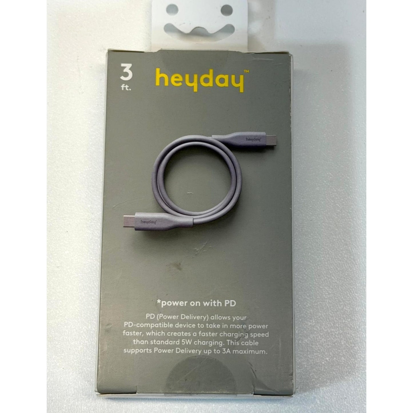 Heyday 3' USB-C to USB-C Fast Charging Cable. Gray