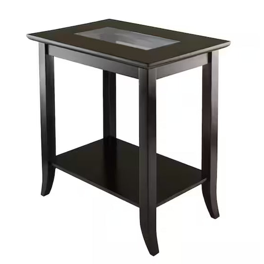 Genoa 92419 Dark Brown Composite Wood End Table with Glass Top, 25.04" x 23.94