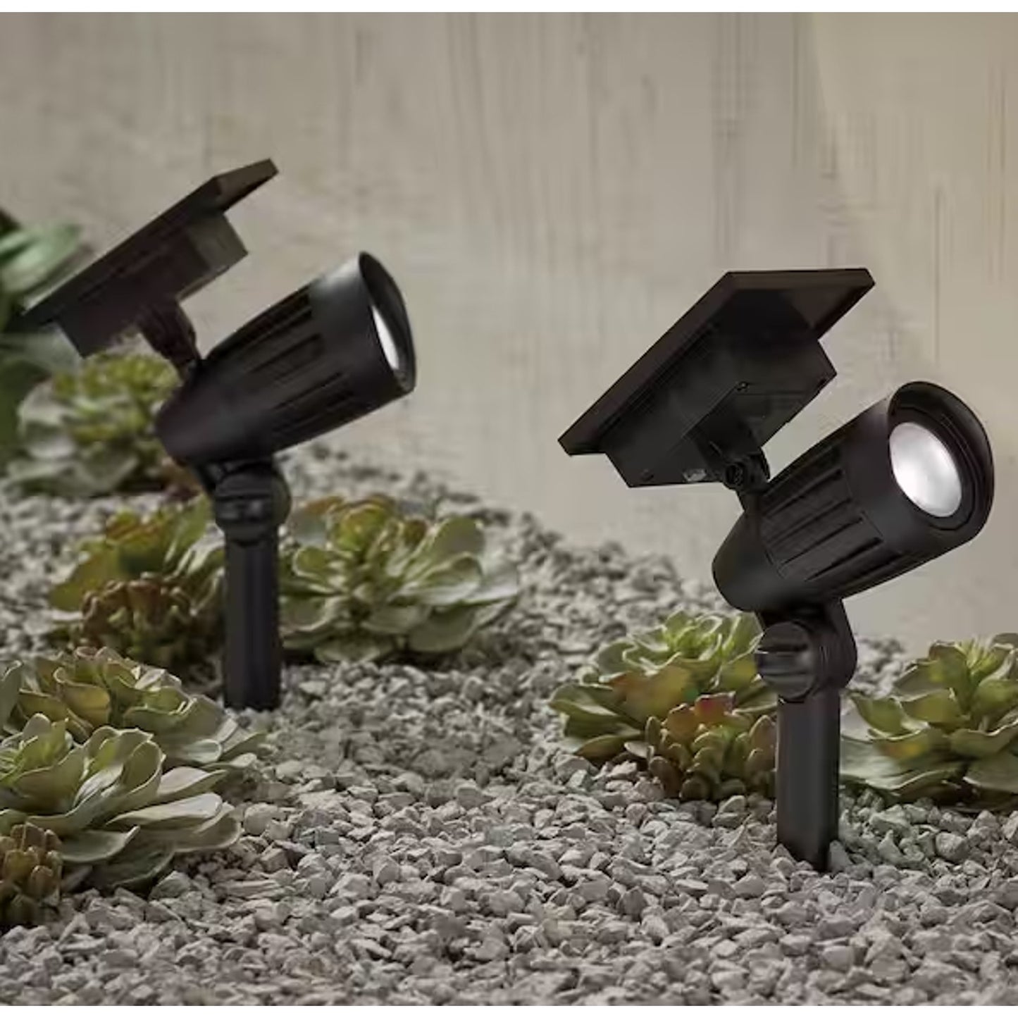 Solar 50 Lumens Black Outdoor Integrated LED Adjustable Beam Spotlight (2-Pack);